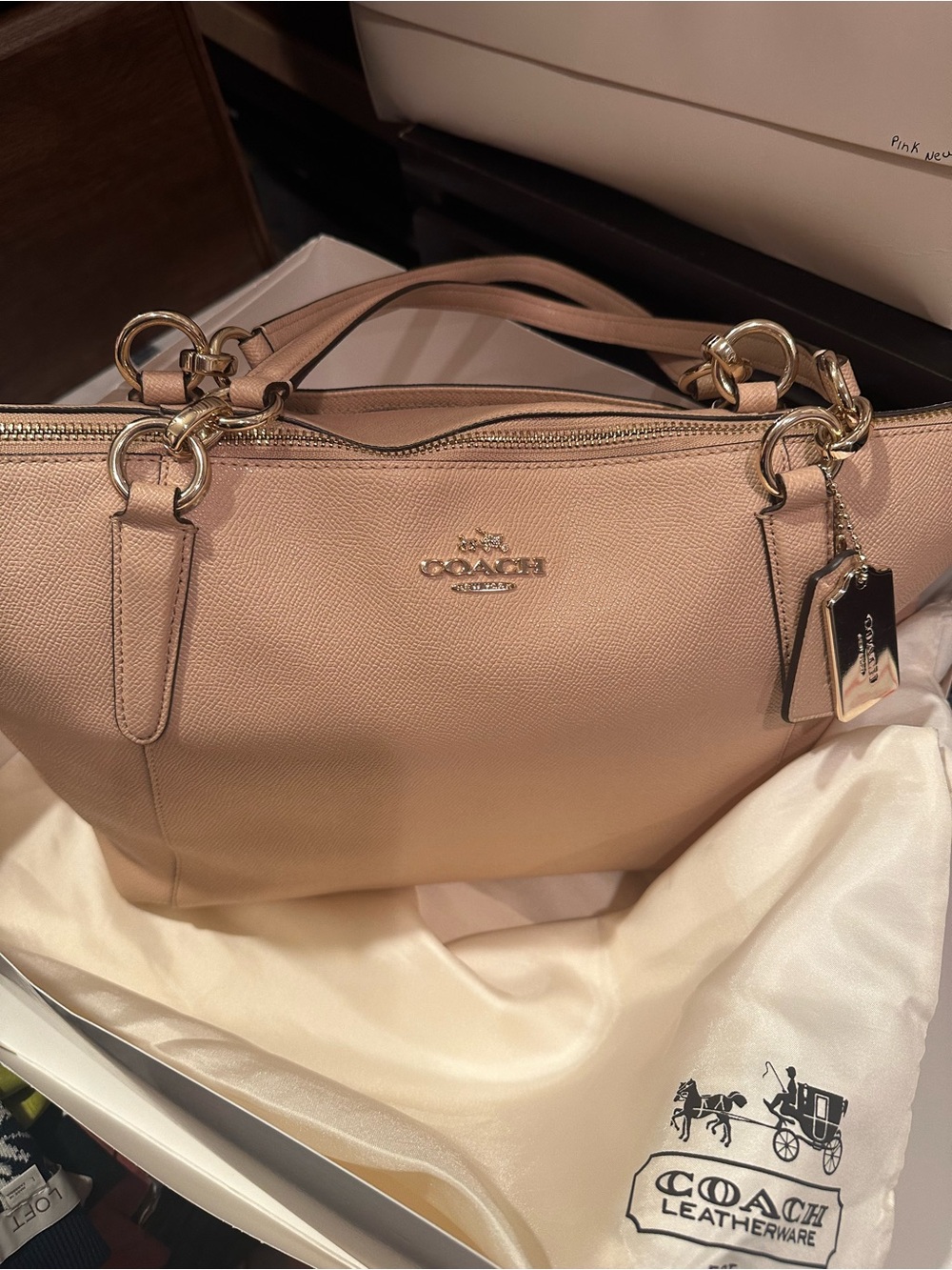 Coach Blush Leather Tote with Gold Hardware